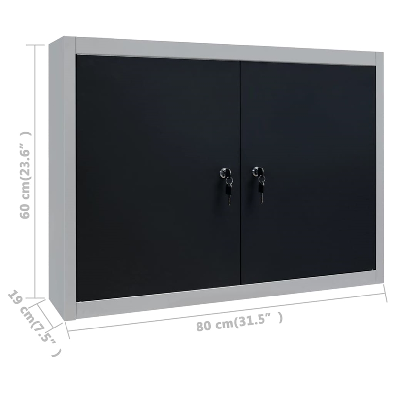 vidaXL Industrial Style Metal Wall Mounted Tool Cabinet in Gray and Black