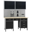 vidaXL Four Wall Panels and Two Cabinets Workbench in Black