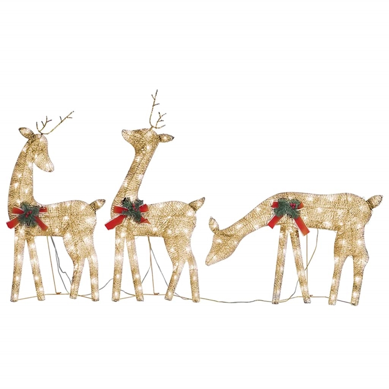 vidaXL Large Steel Christmas Reindeer Family Set of 3 in Gold Fabric
