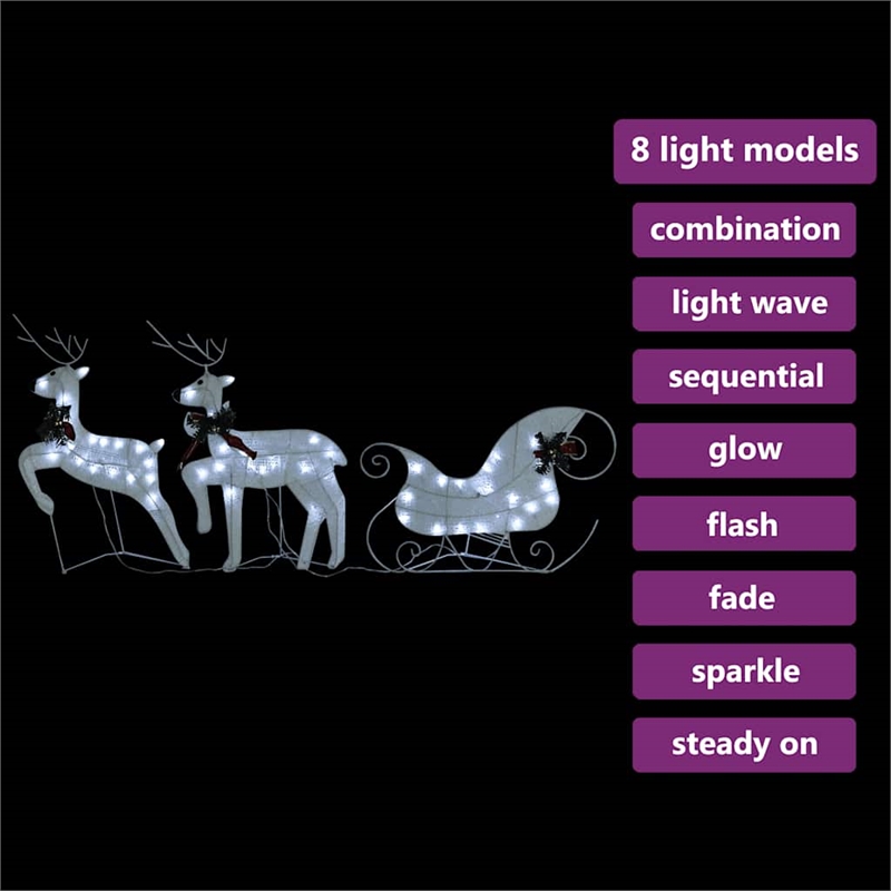 vidaXL Reindeer And Sleigh Christmas Decoration Set of 2 in White