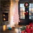 vidaXL PVC Steel Slim Artificial Half Christmas Tree in Pink
