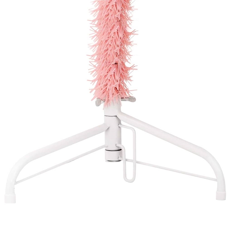 vidaXL PVC Steel Slim Artificial Half Christmas Tree in Pink