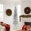 vidaXL PVC Steel Slim Artificial Half Christmas Tree in Silver