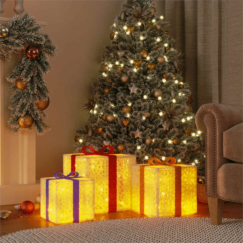 vidaXL Lighted Christmas Box Set of 3 in White/Red/Gold/Blue