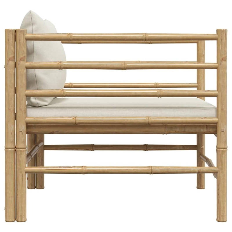 vidaXL Bamboo Garden Sofa in Cream White Polyester