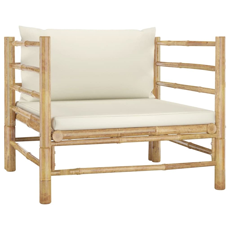 vidaXL Bamboo Garden Sofa in Cream White Polyester