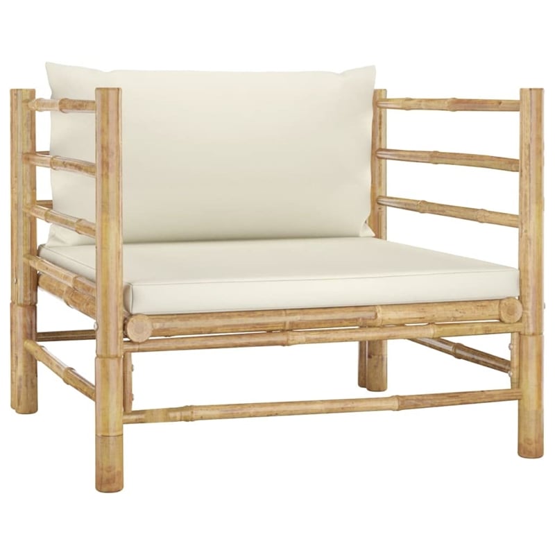 vidaXL Bamboo Garden Sofa in Cream White Polyester