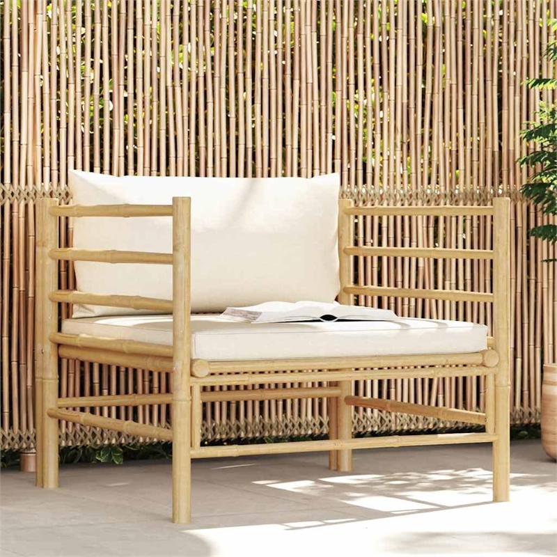 vidaXL Bamboo Garden Sofa in Cream White Polyester