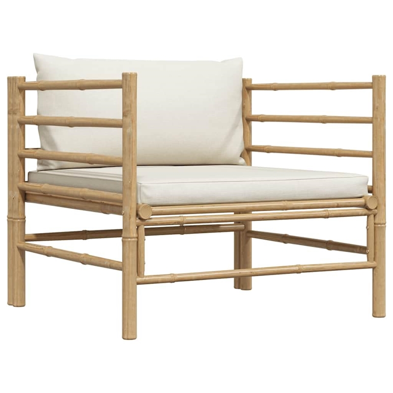 vidaXL Bamboo Garden Sofa in Cream White Polyester