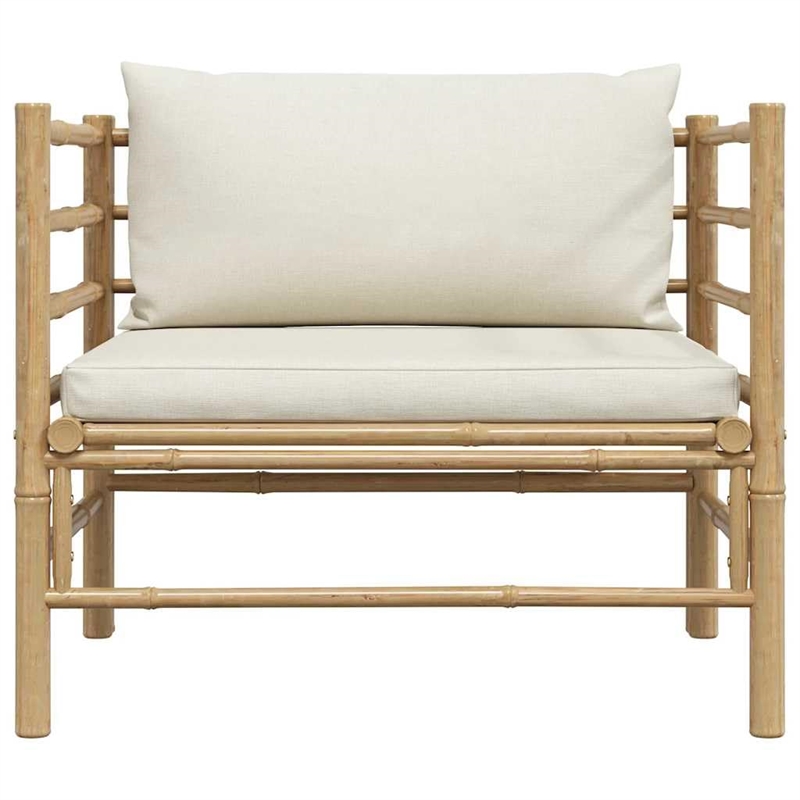 vidaXL Bamboo Garden Sofa in Cream White Polyester