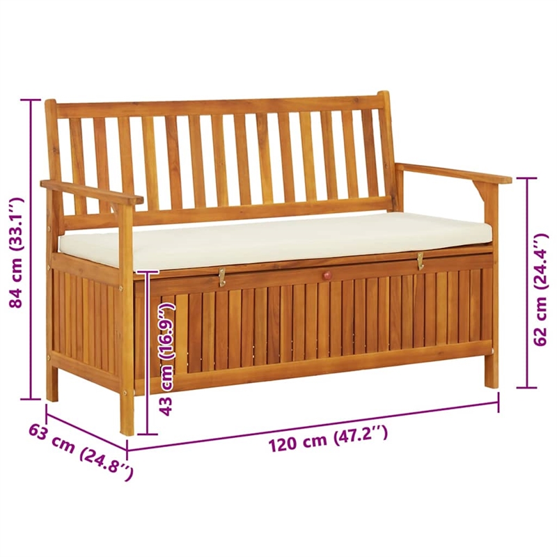 vidaXL Solid Acacia Wood Cushion Storage Bench in Natural wood
