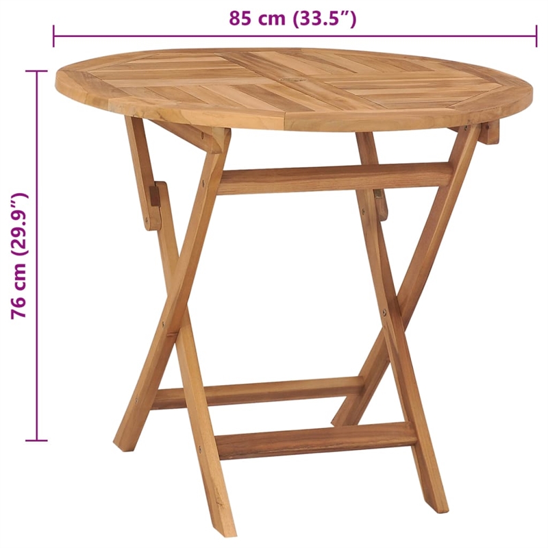 vidaXL Teak Wood Medium Foldable Dining Table in Warm Brown