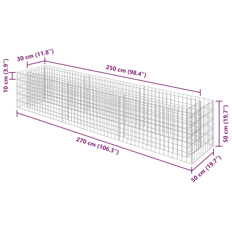 vidaXL Galvanized Steel Large Durable Gabion Raised Bed in Silver