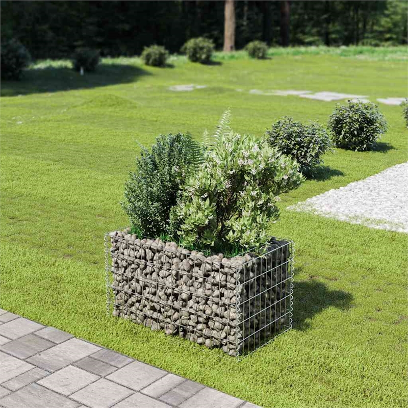 vidaXL Galvanized Steel Medium Durable Gabion Raised Bed in Silver