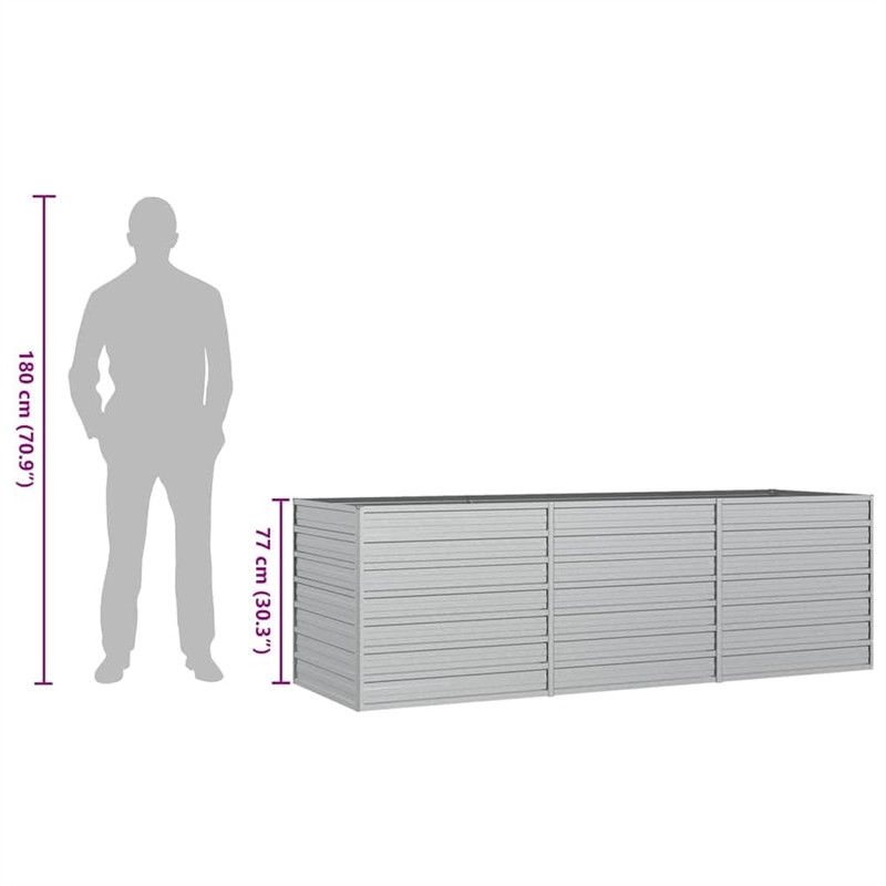 vidaXL Galvanized Steel Large Garden Raised Bed in Silver