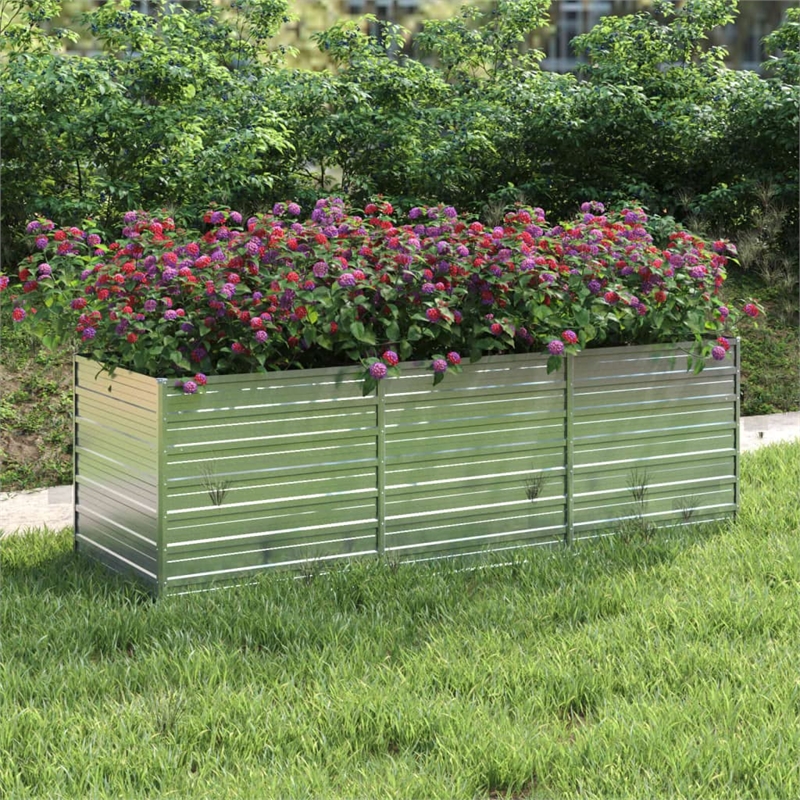 vidaXL Galvanized Steel Large Garden Raised Bed in Silver