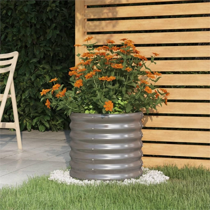 vidaXL Powder-Coated Steel Medium Durable Garden Planter in Grey