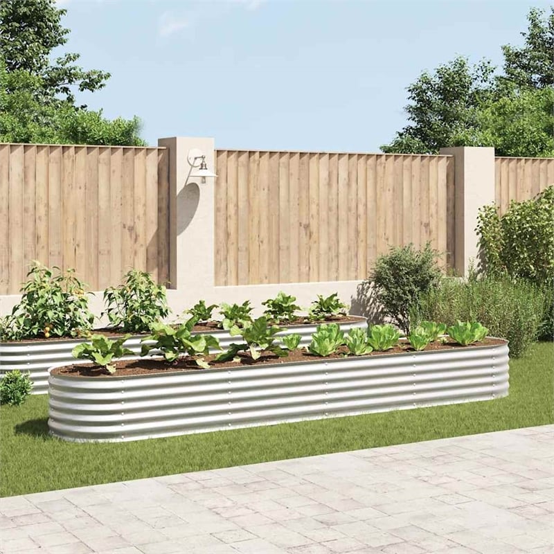 vidaXL Galvanized Steel Large Durable Garden Raised Bed in Silver