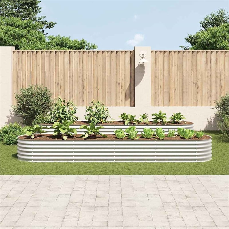 vidaXL Galvanized Steel Large Durable Garden Raised Bed in Silver
