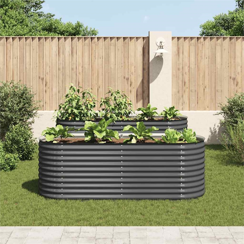 vidaXL Galvanized Steel Large Durable Garden Raised Bed in Gray
