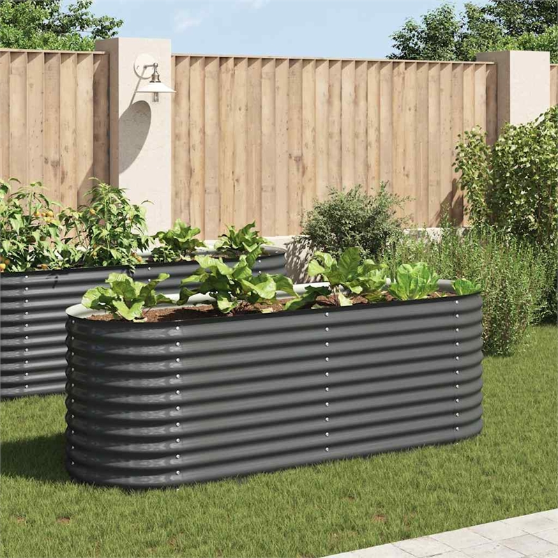 vidaXL Galvanized Steel Large Durable Garden Raised Bed in Gray