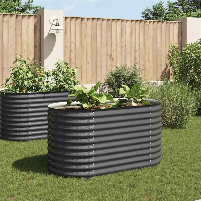 vidaXL Galvanized Stee Garden Raised Bed in Grey