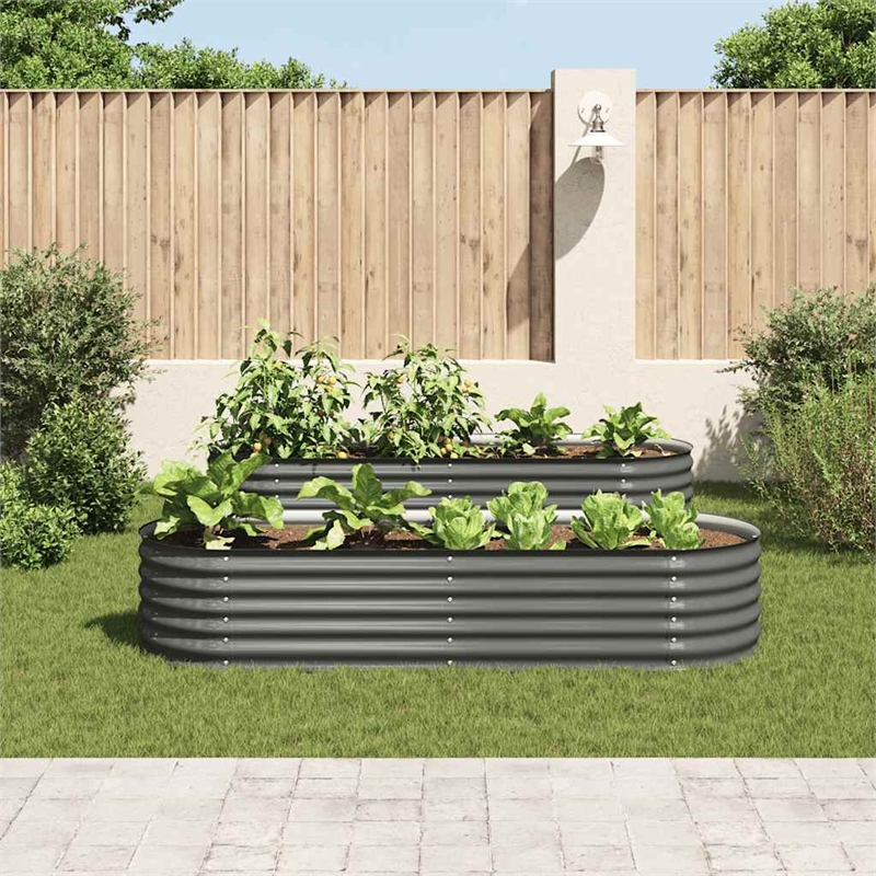 vidaXL Galvanized Steel Large Durable Garden Raised Bed in Gray