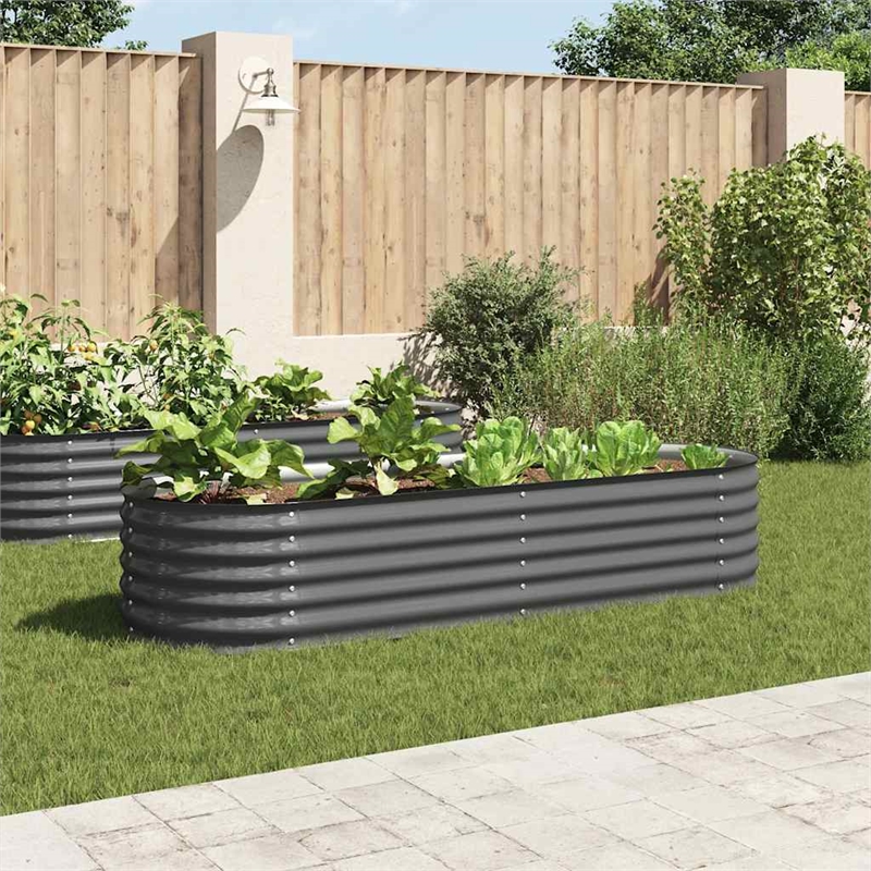vidaXL Galvanized Steel Large Durable Garden Raised Bed in Gray