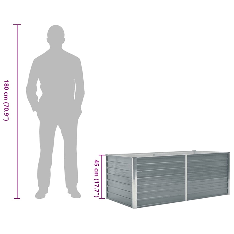 vidaXL Galvanized Steel Raised Garden Bed in Grey