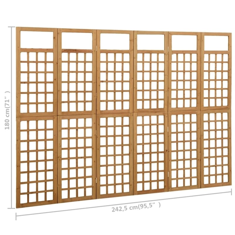 vidaXL 6-Panel Room Divider Trellis Solid Fir Wood in Brown