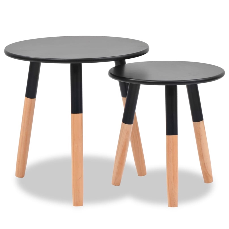 vidaXL Solid Pinewood Legs MDF Top Small Side Table in Black (Set of 2)