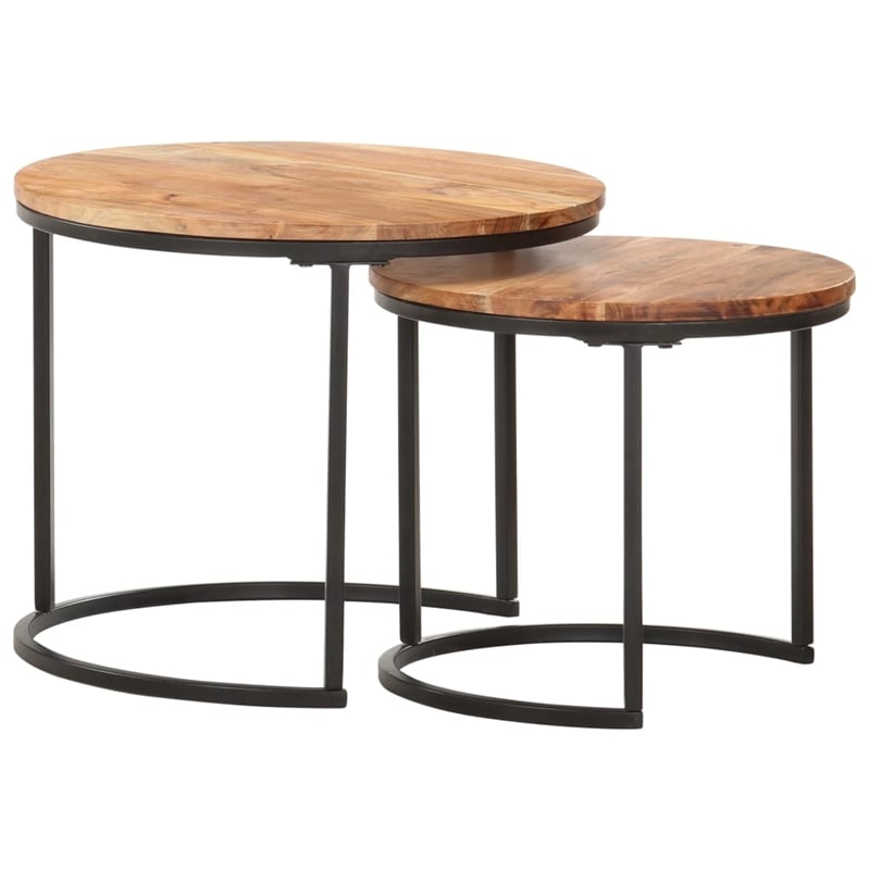 vidaXL Acacia Wood with Oil Finish Nesting Table in Brown (Set of 2)