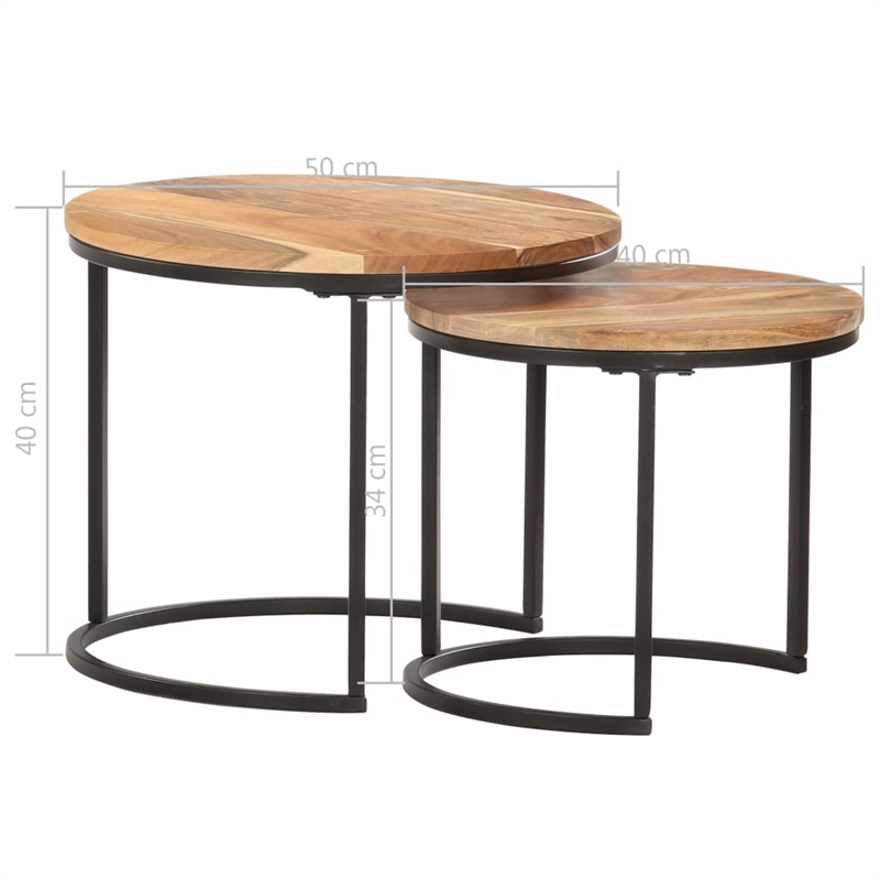 vidaXL Acacia Wood with Oil Finish Nesting Table in Brown (Set of 2)