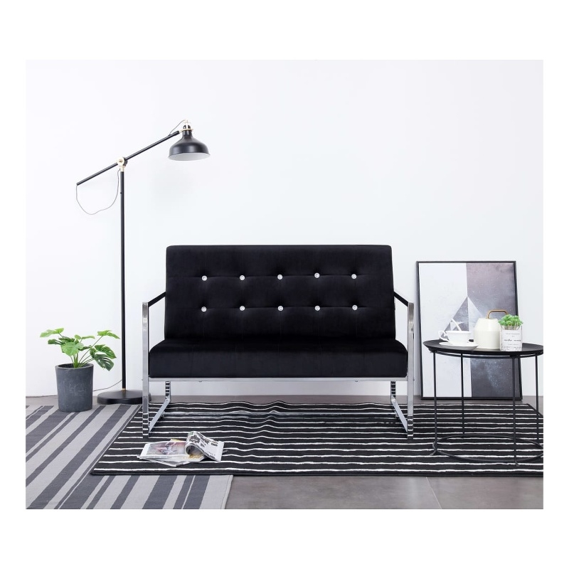 Vidaxl Modern Medium Loveseat in Black Polyester