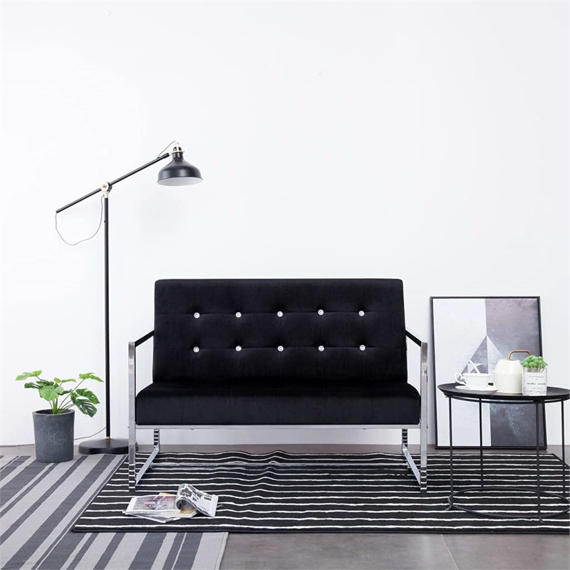 Vidaxl Standard Durable Loveseat in Black Velvet
