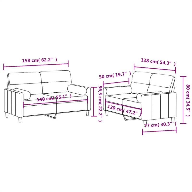 Vidaxl Metal Sofa Set in Dark Grey Polyester Fabric