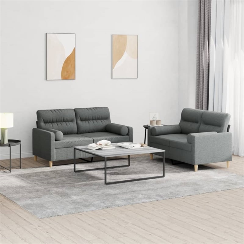 Vidaxl Metal Sofa Set in Dark Grey Polyester Fabric