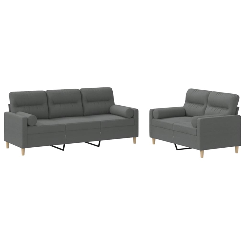 Vidaxl 2-Seater Metal Sofa Set in Dark Grey Polyester Fabric