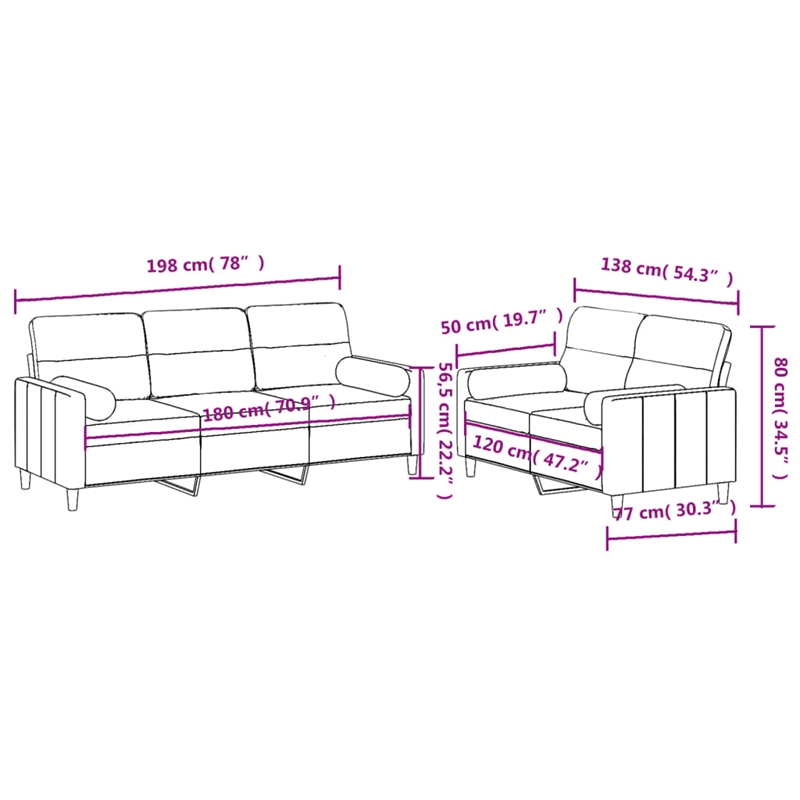 Vidaxl 2-Seater Metal Sofa Set in Dark Grey Polyester Fabric
