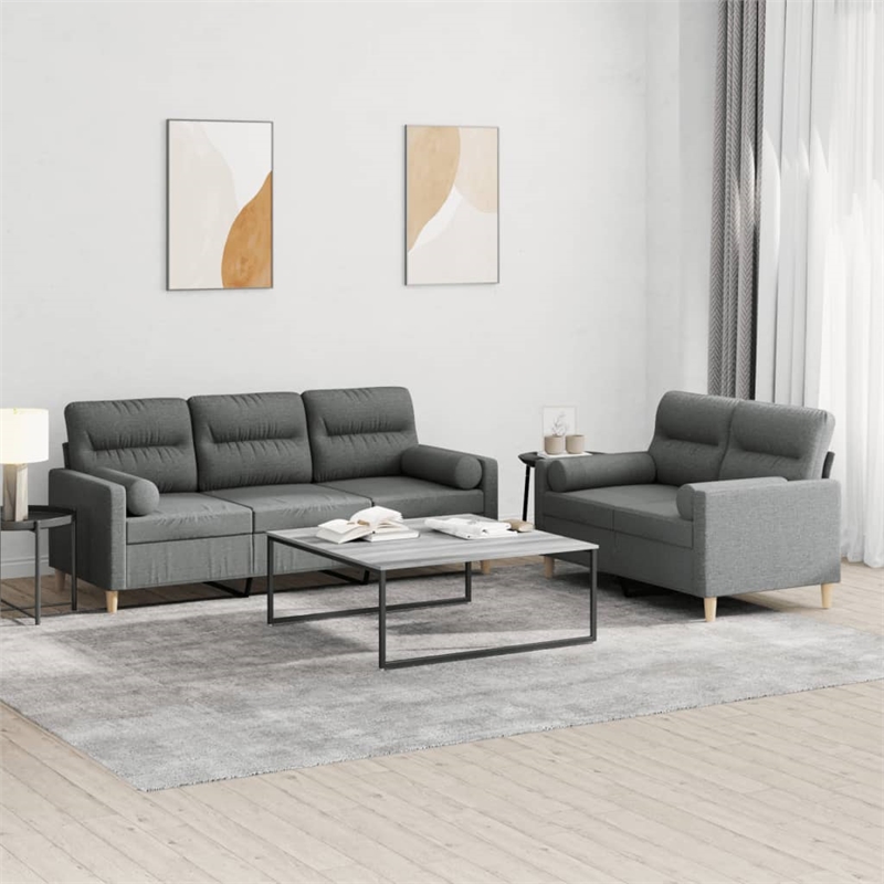 Vidaxl 2-Seater Metal Sofa Set in Dark Grey Polyester Fabric