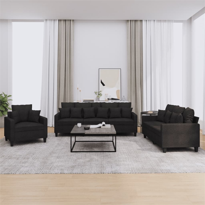 Vidaxl 3 -Piece Metal Sofa Set in Black Fabric Polyester