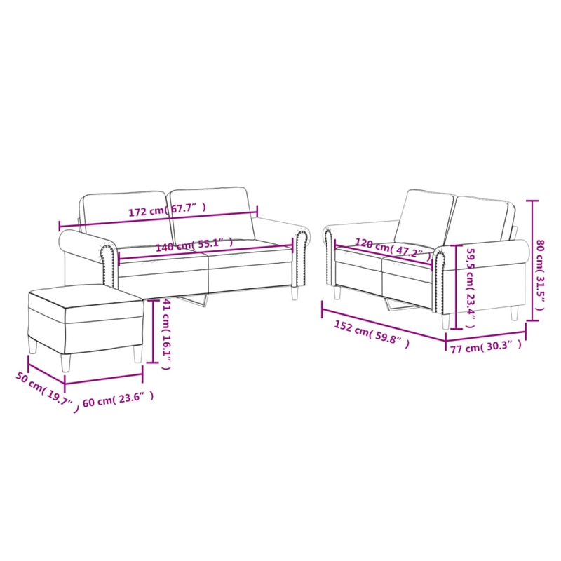 Vidaxl Metal Sofa Set in Black Faux Leather
