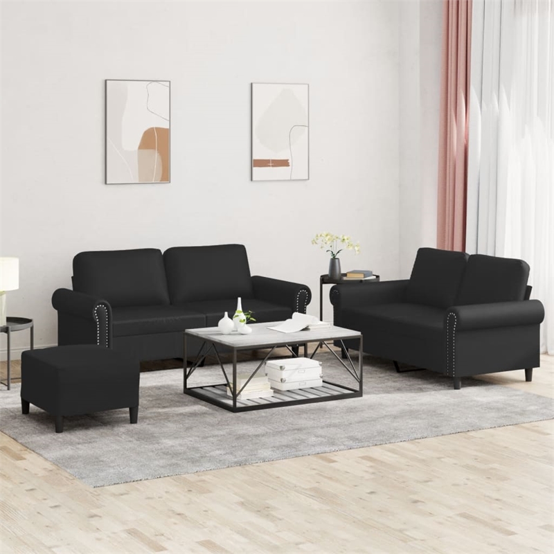 Vidaxl Metal Sofa Set in Black Faux Leather