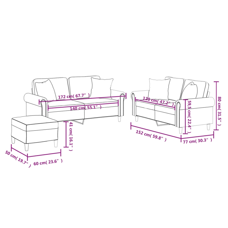Vidaxl Medium Modern Sofa Set in Black Faux Leather