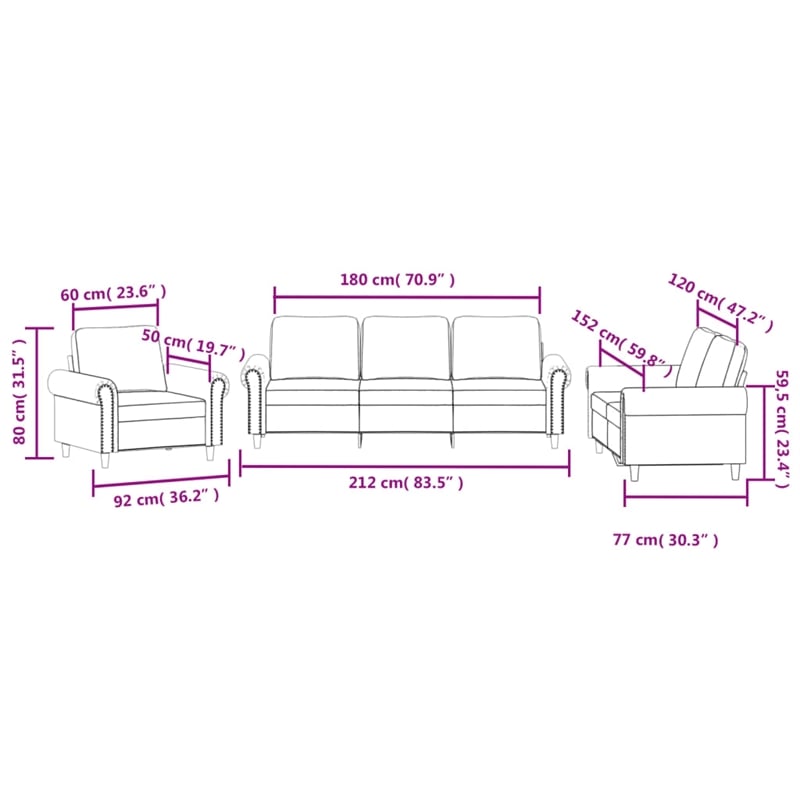 Vidaxl Rectangular Sofa Set in Light Gray Velvet