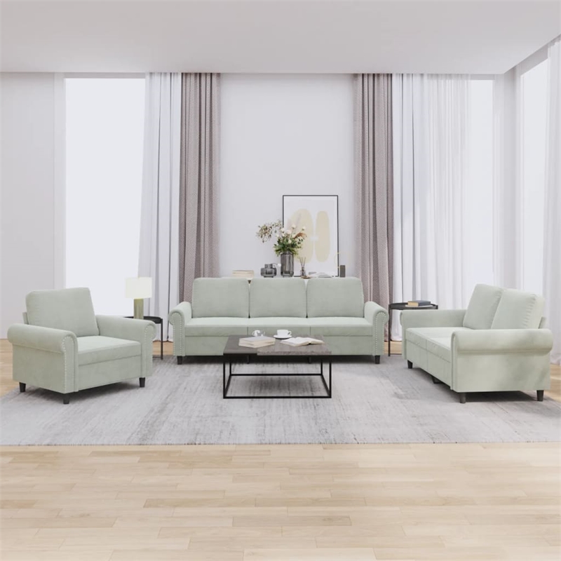 Vidaxl Rectangular Sofa Set in Light Gray Velvet