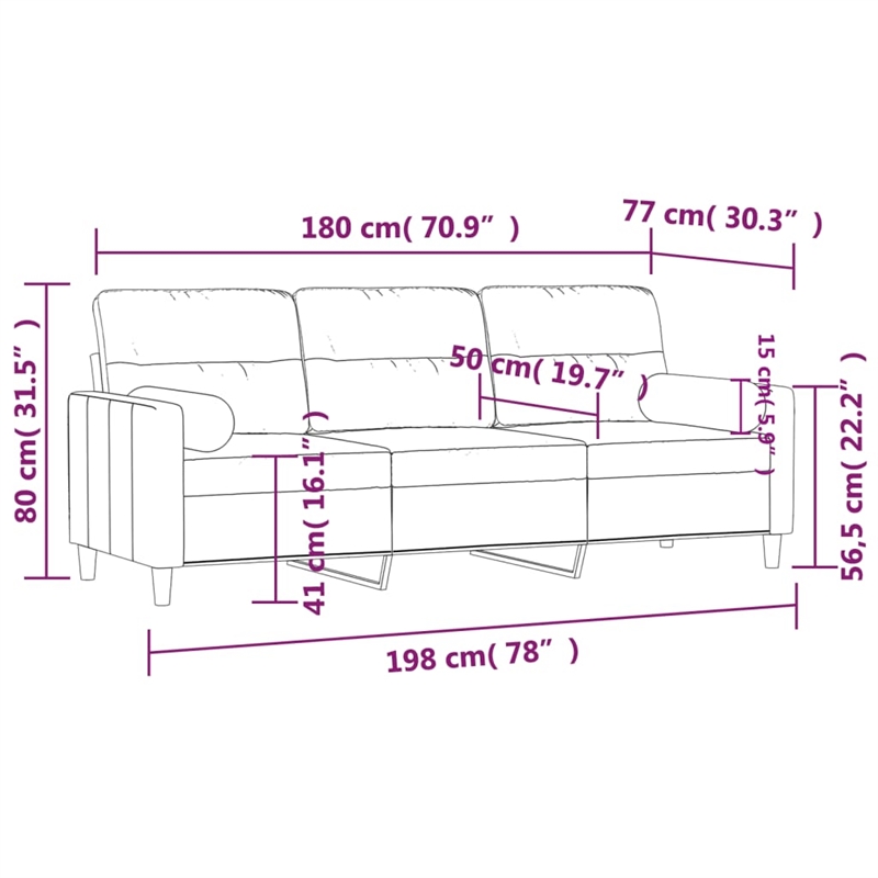 Vidaxl Metal 3-Seater Sofa in Dark Grey Polyester