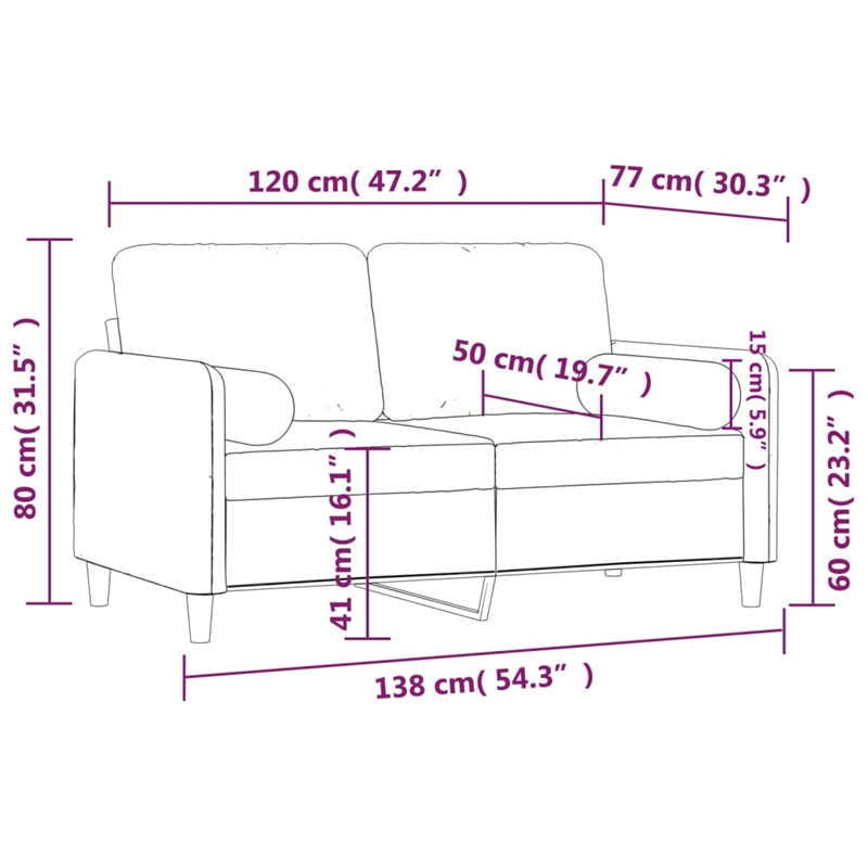 Vidaxl Metal 2-Seater Sofa in Light Grey Velvet