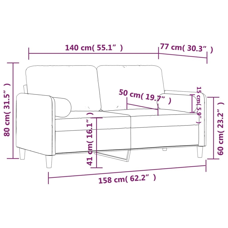 Vidaxl Metal 2-Seater Sofa in Dark Gray Polyester Velvet