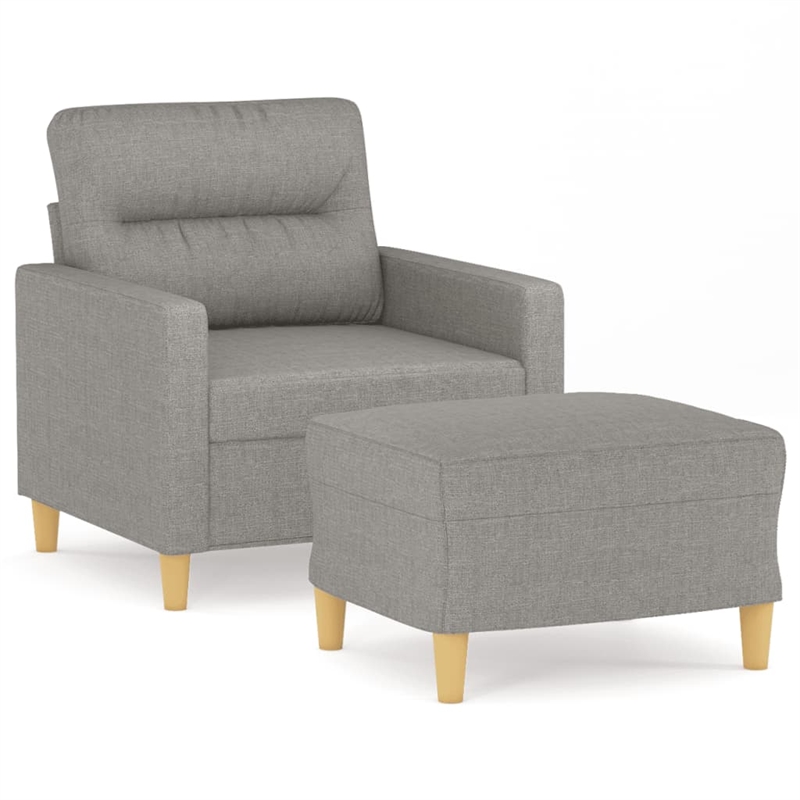 Vidaxl Single Sofa Chair with Footstool in Light Grey